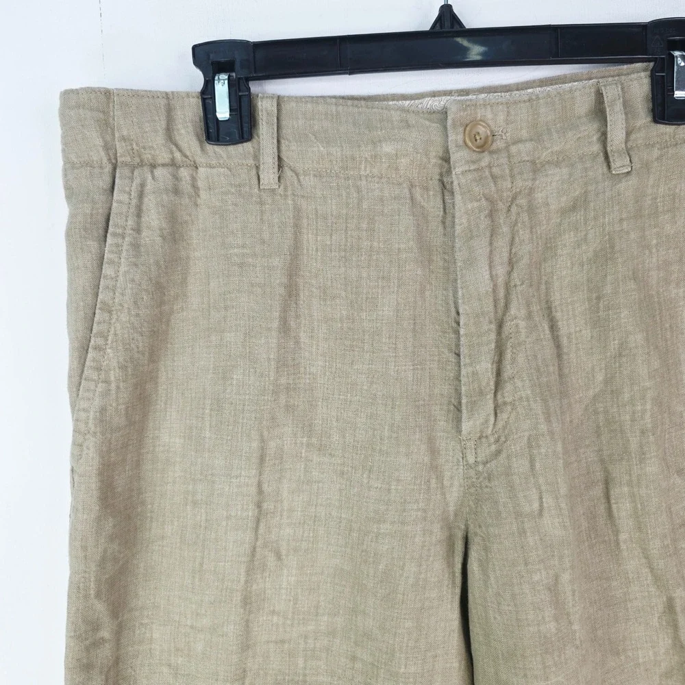 Banana Republic Mens 36X34 Fit 36X33 Tan 100% Linen Pants Flat Front Relaxed Fit